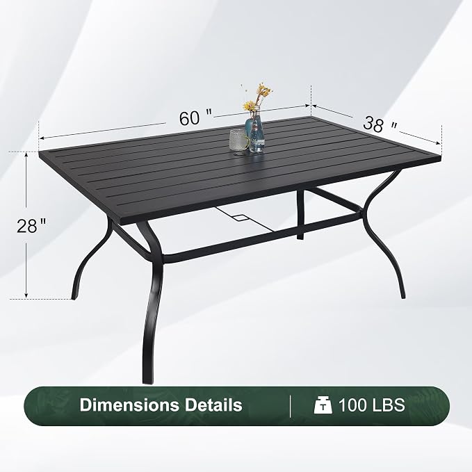 Outdoor Patio Table,60"x 38" Rectangle Outside Dining Table with 1.6" Umbrella Hole for Poolside Backyard Lawn