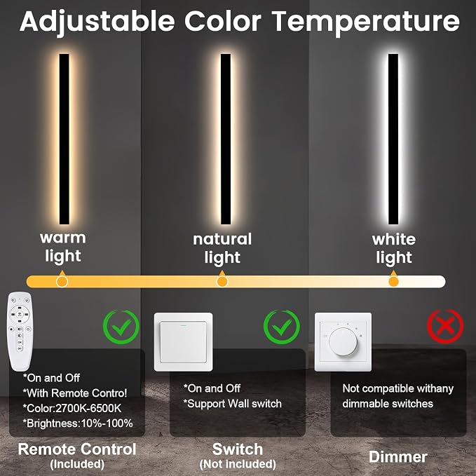 Modern Outdoor Lights - 47.3inch Outdoor Exterior Linear Sconce Black Patio Wall Light Fixtures, Long Strip Wall Lights Fixture Outside for Garage, House