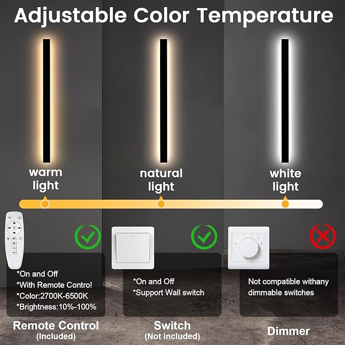 Modern Outdoor Wall Lights - 79inch Black Exterior Light Fixtures Wall, Porch Lights Outdoor Wall Sconce, Patio Long Strip Wall Light Fixtur Outside for Garage, House