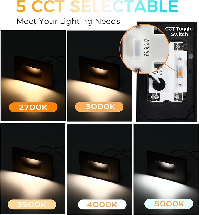 CLOUDY BAY 120V 5CCT Dimmable LED Indoor Outdoor Step Light,2700K/3000K/3500K/4000K/5000K,Stair Light,Black,Pack of 3