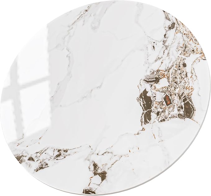 Table Top 31.5″ Round White Marble Sintered Stone - Heat Scratch Stain Resistant for Dining Office Bar Patio, Weatherproof Easy Clean