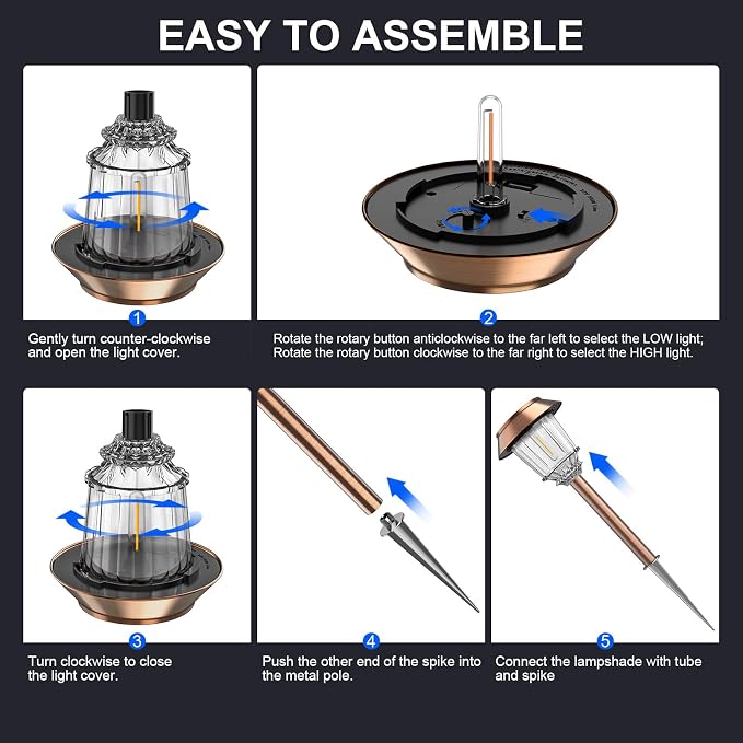 XMCOSY+ Solar Pathway Lights Outdoor, 6 Pack Solar Light Outdoor Waterproof | Stainless Steel & Aluminum 10-40LM Dimmable Warm White for 12H, IP65 Solar Powered Auto On/Off Outdoor Light for Yard Garden