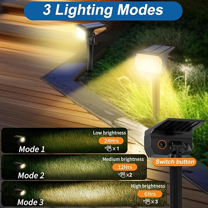 Solar Spot Lights Outdoor Waterproof, 2Pack Landscape Spotlight Warm White | 46 LEDLandscape Lights, 3 Modes Auto On/Off WENATY Solar Powered Flood Lights for Outside Pathway Yard Garden Walkway House