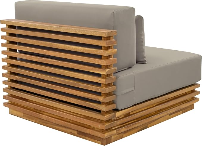Christopher Knight Home Oversized Outdoor 2 Piece Chat Set Acacia Wood Patio Club Chair and Side Table Natural Finish Water Repellent Cushions Deep Seat Patio Furniture Set Beige