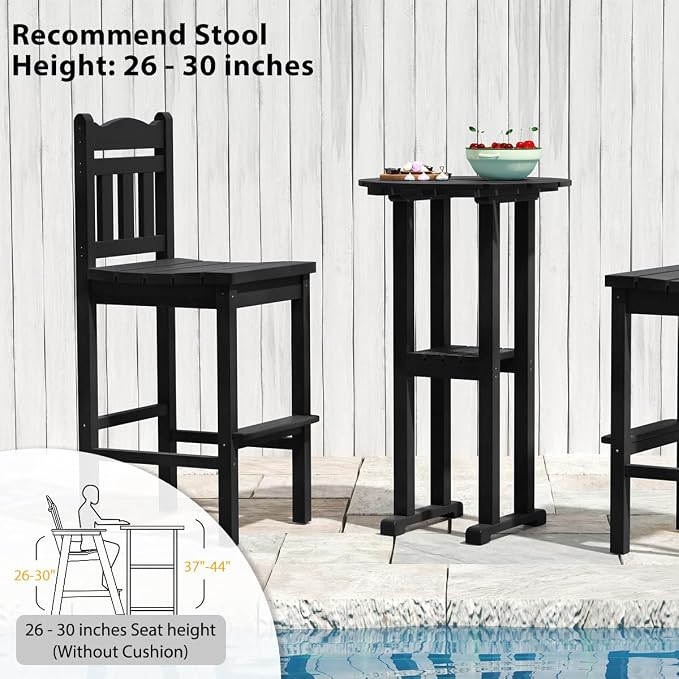 Sundale Outdoor 39 Inches Height Adirondack Bar Table, Patio HDPE Pub Height Round, All Weather High Top Bistro Table for Outside Deck Porch Balcony Poolside, Black