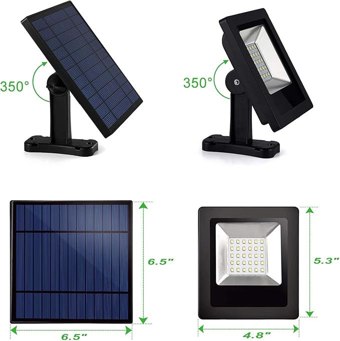 Solar Powered Lights Outdoor, Bright White Light IP65 Waterproof Auto Dusk to Dawn 350° Adjustable Solar Security Flood Lights for Barn, Garden, Garage, Pathway, Yard, Patio, Lawn, Balcony