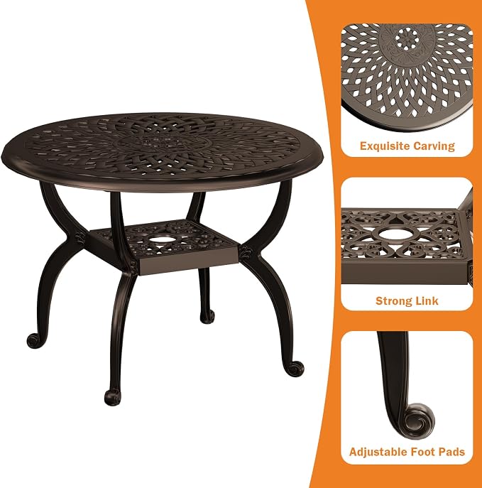 21" Patio Bistro Table, Cast Aluminum Side Table, Outdoor End Table for Garden/Yard/Pool/Porch, Bronze