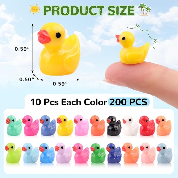TINKRSTUFF 200PCS Mini Resin Animals Cute Tiny Ducks,Miniature Duck Figures to Hide,Little Animal Small Figurines Bulk for Topper Desk Garden Dollhouse Landscape Aquarium Ornaments DIY Crafts & Decor