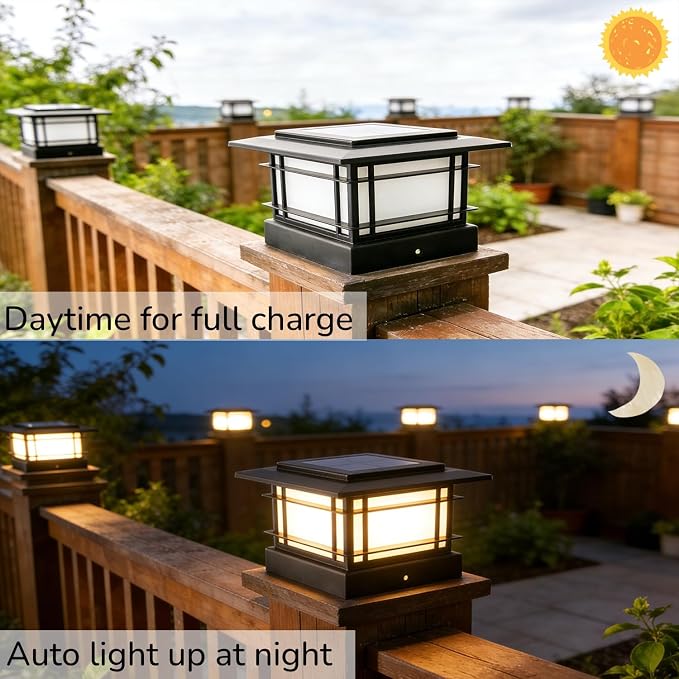 Dynaming 4x4 Solar Post Cap Lights Outdoor with 2 Color Modes, 8 Pack Fence Post Solar Lights Black Shell Fit for 4x4 Vinyl/Wooden Posts, High Brightness LED Lighting Decor for Garden Deck Patio
