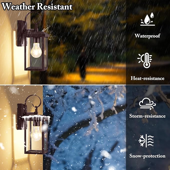 BesLowe 2-Pack Outdoor Wall Light Fixtures, Modern Porch Sconces, Brown | Waterproof, Rust-Resistant, Durable Metal with Clear Glass, Standard E26 Socket, Easy to Install