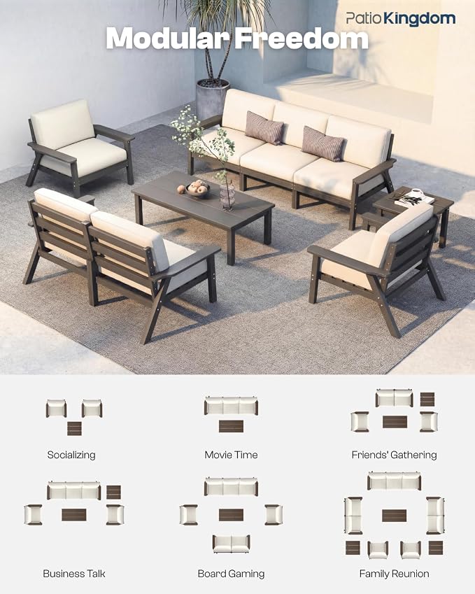 10 Piece Outdoor Patio Furniture Set, Outdoor Couch with Washable Thick Beige Cushions, Coffee Table & Side Table, Patio Conversation Sets for Lawn, Garden, Porch, Balcony (Grey Frame)