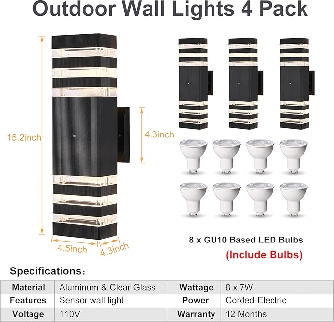 Dusk to Dawn Outdoor Lighting 4 Pack, 3000K Warm White Porch Lights Outdoor for Patio Waterproof Exterior Light Fixture Sconce for House Hallway Garden Corridor