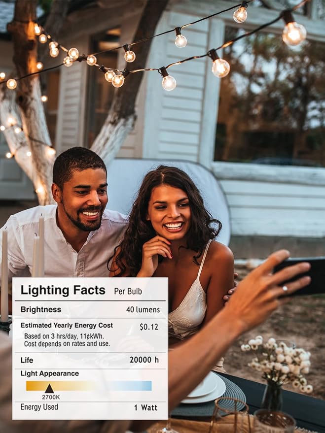 Outdoor String Lights Waterproof 400FT Outside Patio Lights for Bistro Cafe | 4-Pack x 100FT Connectable Outdoor Lighting,208 Dimmable Plastic G40 LED Globe Bulbs for Garden Porch Backyard Gazebo Balcony