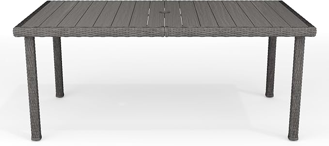 Martha Stewart Bedford 71" Indoor-Outdoor Patio Table with Faux Wood Top and Rattan Wicker Finish in Gray