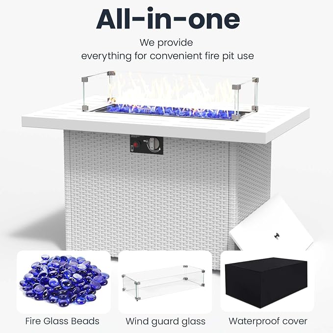 4 Pieces Modern Aluminum Patio Furniture Set with Fire Pit Table, Outdoor Conversation Sets Metal Sectional Sofa