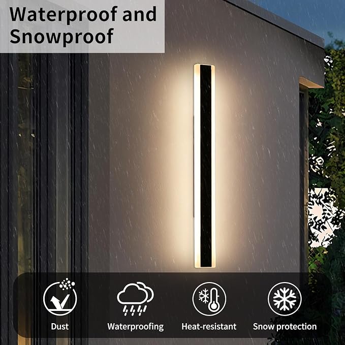 Outside Modern Wall Light, 47inch Outdoor LED Wall Lights, Minimalist Long Strip Wall Sconces, 3000K Warm White, IP65 Waterproof, Black Porch Lighting for Garden, Garage, House, Yard