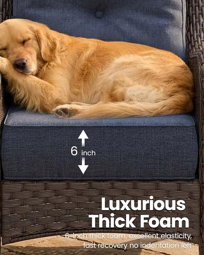 9 Pieces Outdoor Furniture Set with 6-inch Cushions, High Back Wicker Swivel Rocker Chairs with Coffee Table, Luxury Conversation Set for Deck Patio and Poolside