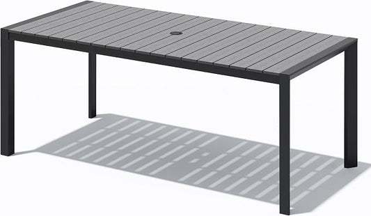 Crestlive Products Outdoor Dining Table for 6, 71in Aluminum Patio Table with Umbrella Hole Weather-Resistant Rectangle Outside Table for Garden Backyard Indoor, Grey
