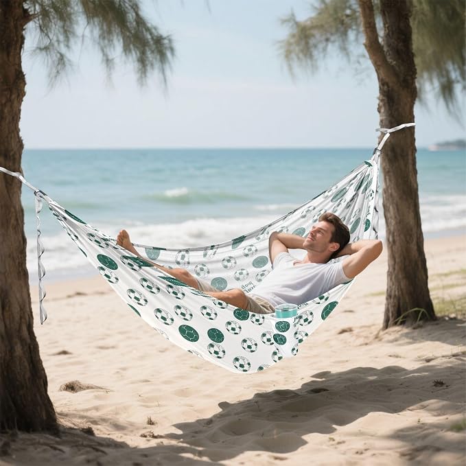 Camping Hammock Outdoor Hammocks for Outside Green Football White Beach Trees Portable Lightweight with Pockets Tree Straps Indoor