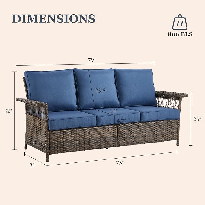 Patio Furniture Set 2 Wicker Swivel Glider Chairs 2 PE Rattan Ottomans with Blue Cushions Patio PE Rattan Sofa Coffee Table Brown Wicker Patio Conversation Set 6pcs for Patio