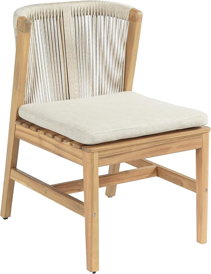 Christopher Knight Home Lisa 7 Piece Dining Table Set For 6, Outdoor Dining Set With Oval Patio Table And Armless Chairs, Acacia Wood Dining Chairs Set With Rope-Woven Backrests, Light Teak+Teak+Beige