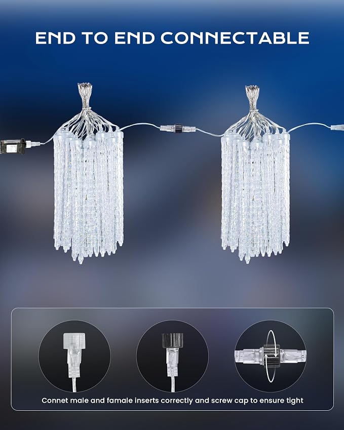 Brightown Christmas Icicle Lights Outdoor, 20ft Meteor Shower Lights with 20 Large Tube 480 LED Dropping Effect, Waterproof Icicle Indoor for Tree Patio Roof Holiday Decor, Cool White