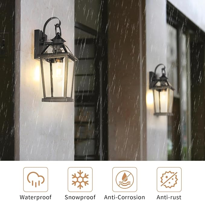 JYZ Dusk to Dawn Outdoor Wall Sconce, 17inch Waterproof Exterior Wall Lantern with Textured Glass, Anti-Rust Classic Porch Light for Front Door Garage Patio Yard JYOWL06