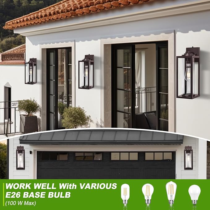 FILIYANO Large Dusk to Dawn Outdoor Wall Lights, Oil Rubbed Bronze, 2 Pack | 16 Inch, Anti-Rust, Waterproof, Brown Exterior Fixtures with Photocell, Modern Farmhouse Sconces for Garage, Porch,Front Door