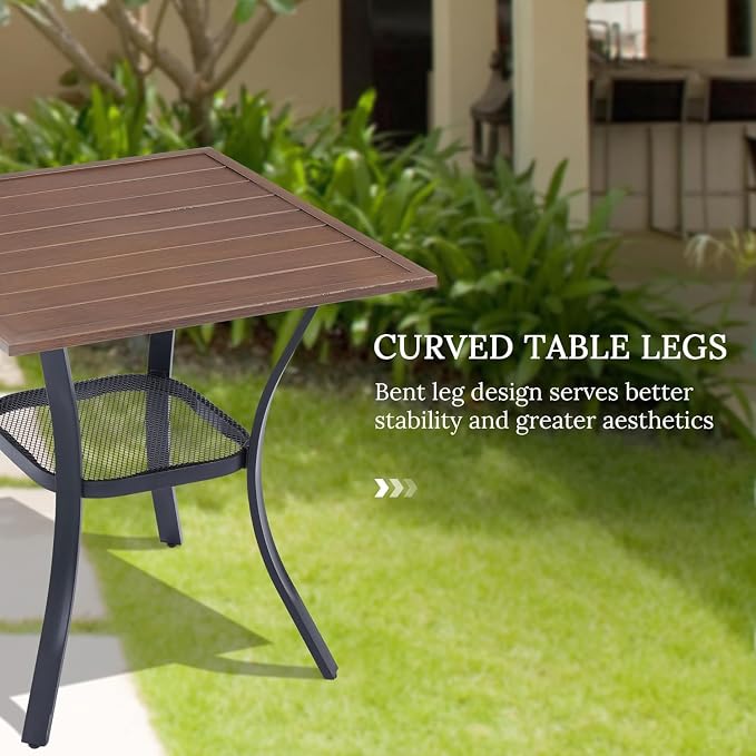 VICLLAX 3 Pieces Small Patio Dining Set-28 Small Outdoor Table and Swivel Patio Chairs Set for Deck, Lawn and Garden, Walnut Table and Mixed Brown Chairs