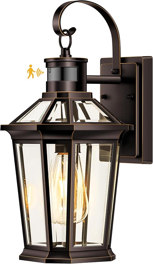 VIANIS Motion Sensor Porch Lights Outdoor Wall Sconce, Aluminum Dusk to Dawn Outdoor Lighting, Waterproof Oil Rubbed Bronze Gold Trim Exterior Lighting Fixtures, Outside Wall Lights for House, Garage