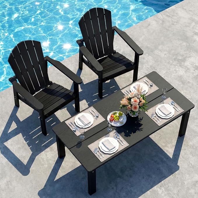 nevilywood Adirondack Coffee Table, HDPE All-Weather Wood Grain, 47.3" x 22.7" x 17", Patio, Garden, Backyard, Black