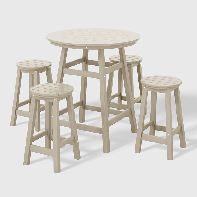WestinTrends Malibu 5-Piece HDPE Outdoor Patio Dining Bar Bistro Table Set with Counter High Round Bar Stools