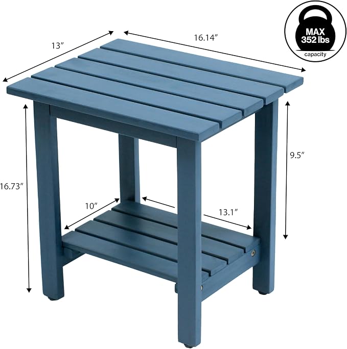 JONATHAN Y Kellie 16" Modern Nautical Blue Acacia Wood Outdoor Side Table with 2-Tier Storage, Weather-Resistant Rectangular Slatted End Table for Patio, Garden, Deck, and Porch END6001N