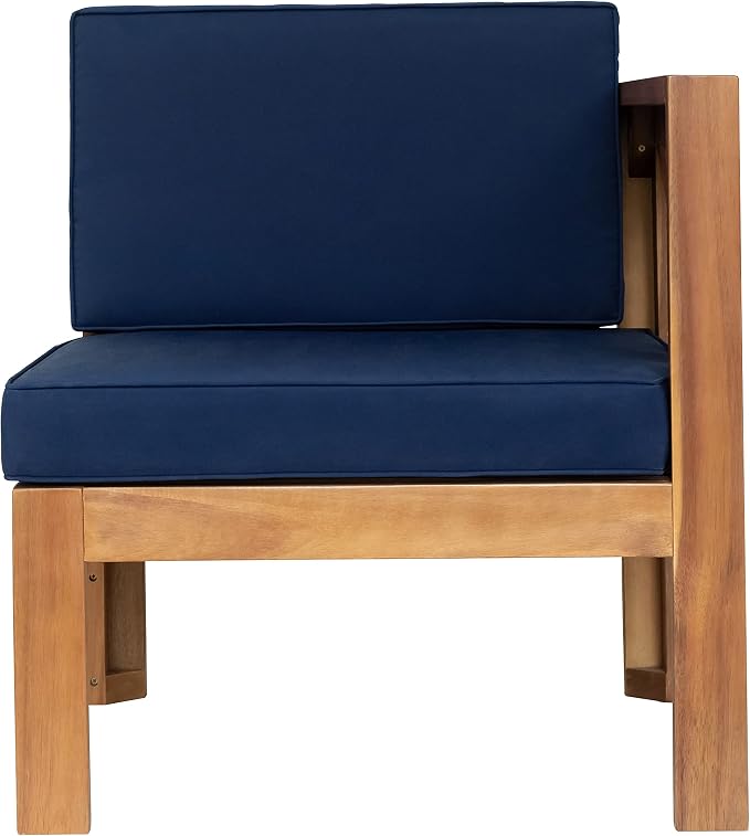 Acacia Wood 5-Piece Patio Sectional Sofa Set, All-Weather Outdoor Conversation Set, Corner Design Patio Set with Coffee Table and Updated Cushions for Backyard Porch Courtyard Poolside (Natural+Blue)