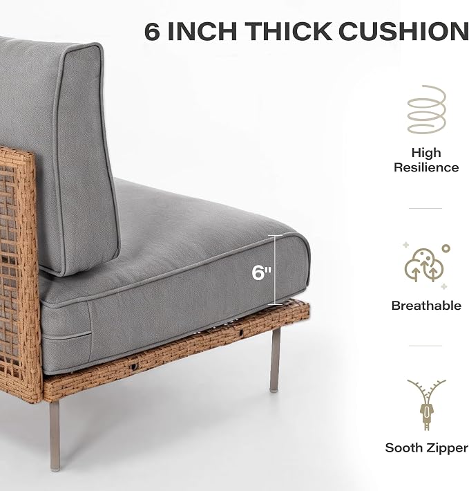 LAUSAINT HOME Outdoor Patio Furniture Set, 10-Piece Wicker Outdoor Conversation Set PE Rattan Sectional Sofa with Washable Cushions and Tempered Glass Table for Garden (Grey)