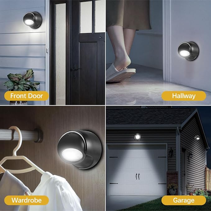 6000K Battery Motion Sensor Light Outdoor Waterproof Wireless LED Battery Powered Wall Light Auto On/Off Night Light 2 Pack Cool White