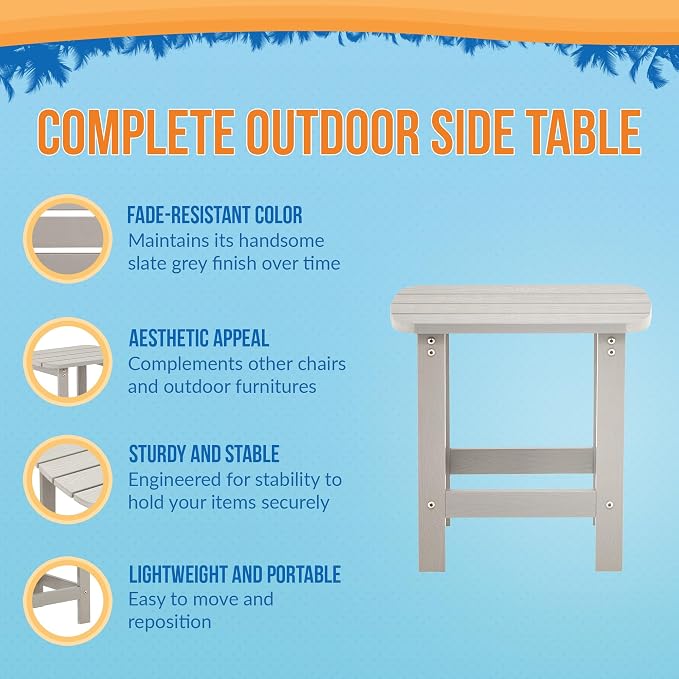Blue Wave Ez-Care Tek-Wood™ Adirondack Side Table - Slate Grey