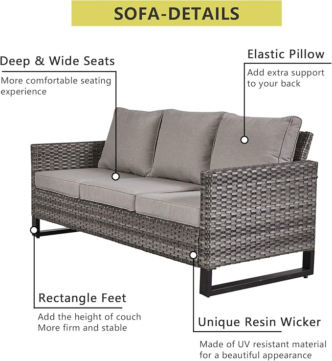 HUMMUH 6 Piece Patio Furniture Set Outdoor Sectional Sofa,High Back Patio Swivel Rocker Chairs with Ottomans Coffee Table for Porch,Garden,Backyard