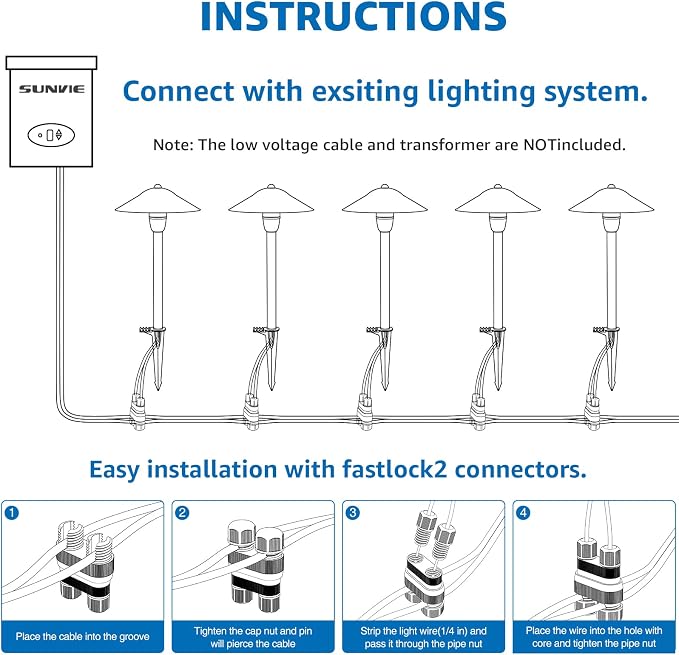 SUNVIE 3W Low Voltage Pathway Lights, 3000K Classic LED Aluminum 2-Pack | LED Landscape Path Lights, 12-24V AC/DC, IP65 Waterproof, 30in ETL Listed Wire, with Connectors, for Yard Garden Walkway