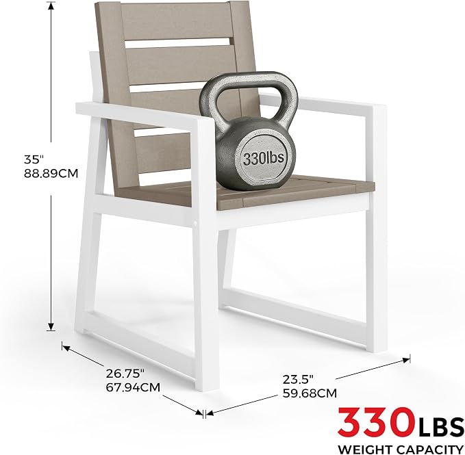 Costaelm Stinson HDPE Plastic Outdoor Patio Dining Arm Chair, Weathered Wood