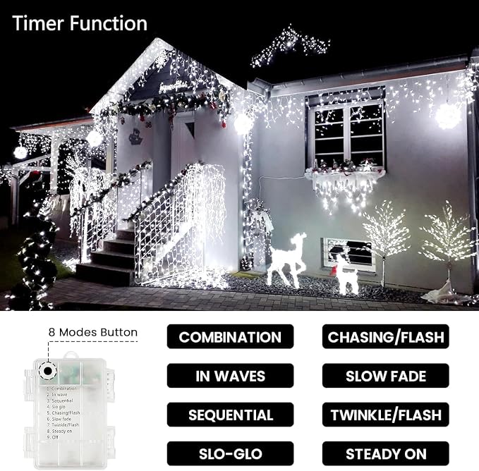 4 Pack 200 LED Battery Operated String Lights, Twinkle Lights Cool White | 66FT 8 Modes Christmas Fairy Lights Indoor Outdoor, Waterproof Battery Lights for Bedroom Party Porch Tree Holiday Decor