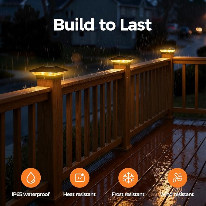 Solar Post Cap Lights Outdoor 6pack, Waterproof Fence Post Lights for 4x4 5x5 6x6 Wood/Vinyl Posts, Black Solar Deck Post Lights with 8 Color Modes Decorate Garden Patio Porch Backyard