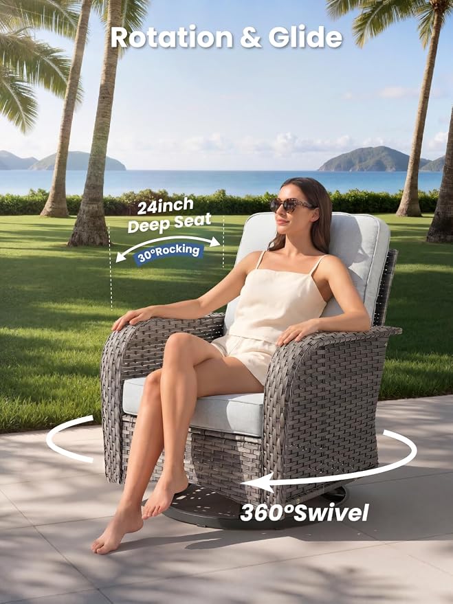 5-Piece Outdoor Patio Furniture Set with Swivel Chairs, Outdoor Conversation Wicker Sofa with Coffee Table, Rattan Couch for Deck, Backyard, Poolside (Light Grey)