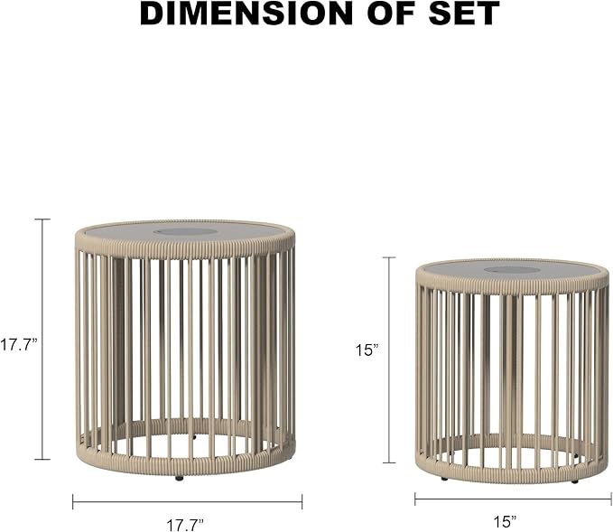 Outdoor Side Tables with Solar Lights, Metal Patio Table Set of 2, Outdoor Led Tables Weather Resistant for Garden, Poolside, Backyard, Gray