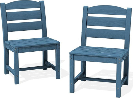 SERWALL Armless Outdoor Dining Cahir Set of 2, Blue | SERWALL Patio Dining Chair, All Weather Dining Chair Set of 2, Outdoor Dining Chair with Widened Seat, Blue
