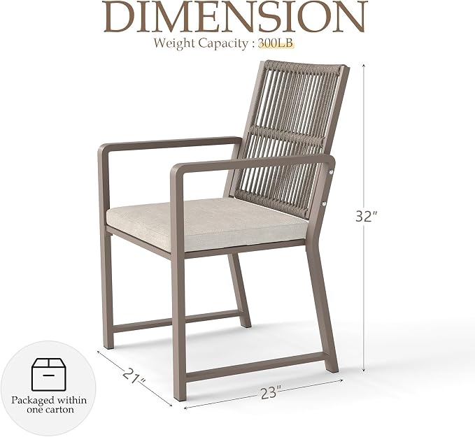 7 Pieces Outdoor Dinning Set Featuring 1 Aluminum Table and 6 Iron Alloy Ratten Chairs Waterproof and Rust-Proof Courtyard Style Table Garden Balcony Poolside, Light Brown 7 Pcs