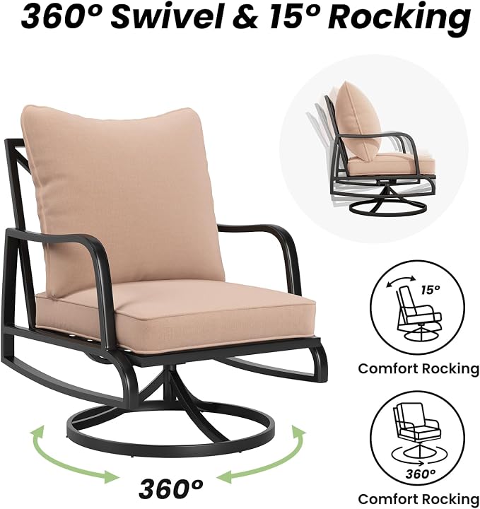 Soohow Patio Furniture Set, 4 Piece Outdoor Patio Furniture Set, 2 x Outdoor Swivel Chair, 1 x 2-Seats Sofa and 1 x Coffee Table, Metal Conversation Set for Porch, Balcony, and Backyard