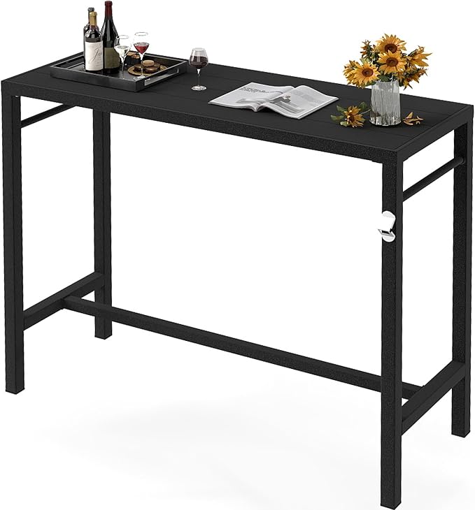 MURAGO 46*39*17 Outdoor Bar Table Extra Wide,Tall Bar Height Outdoor Pub Table, Ideal for Patio, Hot Tub, Dining, Balcony, Poolside, Weatherproof Composite Top, Rustproof, Built In Bottle Opener,Black
