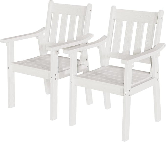YEFU Outdoor Patio Chairs Set of 2: All Weather Outdoor Dining Chairs with Wide Curved Seat and Backrest - Plastic Patio Chairs for Outside Backyard/Garden/Pool/Porch/Deck 350lbs Capacity White