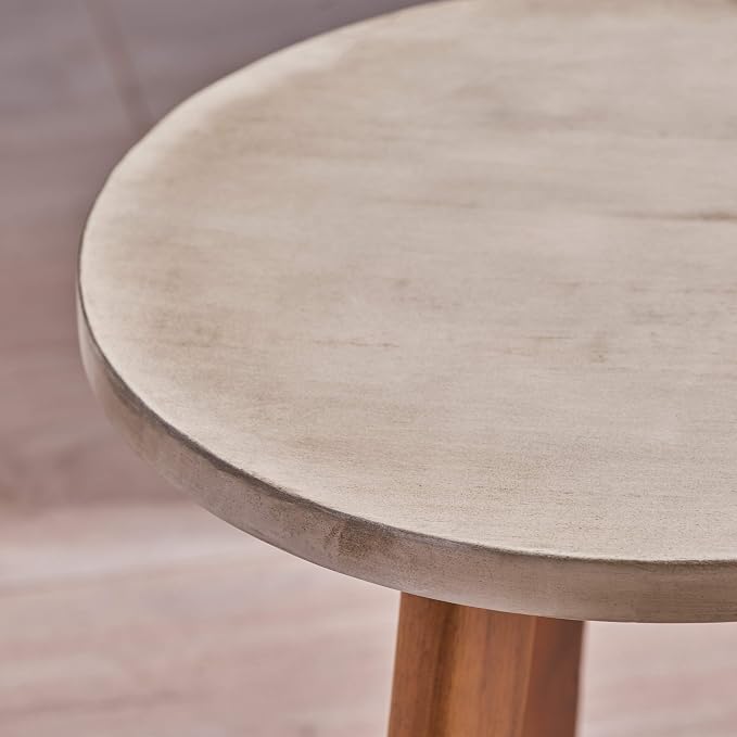 Great Deal Furniture GDFStudio Outdoor Side Table, Farmhouse-Style, Light Gray Acacia Wood Frame